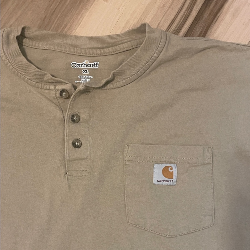 Carhartt Men's Tan Long-Sleeve Henley with Pocket - Picture 2 of 3